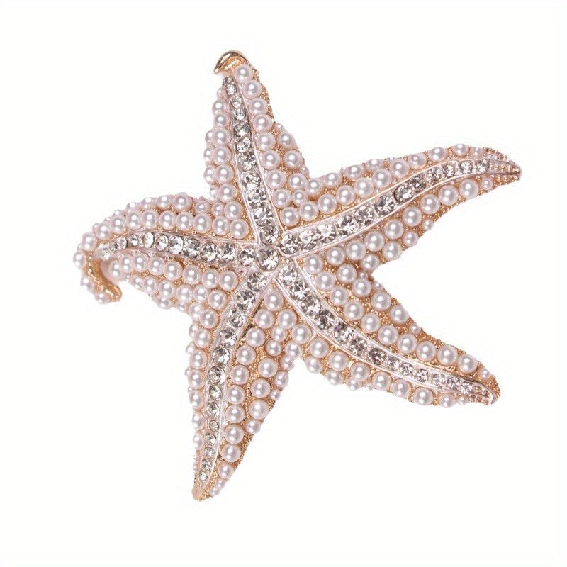 Starfish Brooch with Rhinestones Alloy Pin for Sweaters Jackets Accessories