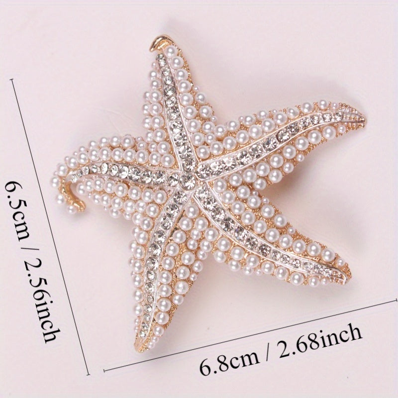 Starfish Brooch with Rhinestones Alloy Pin for Sweaters Jackets Accessories