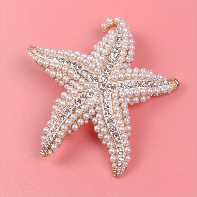 Starfish Brooch with Rhinestones Alloy Pin for Sweaters Jackets Accessories