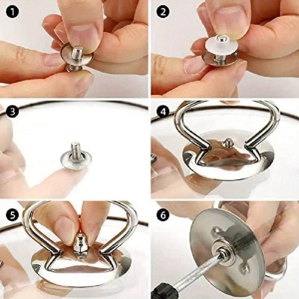 Juego de 4 agarraderas de tapa de acero inoxidable para olla, resistentes al calor, reemplazos para utensilios de cocina