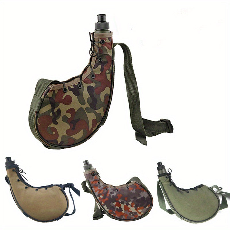 Leak-Proof Portable Water Bottle with Camouflage Sling Bag BPA-Free Plastic Oval-Shaped for Outdoor Activities