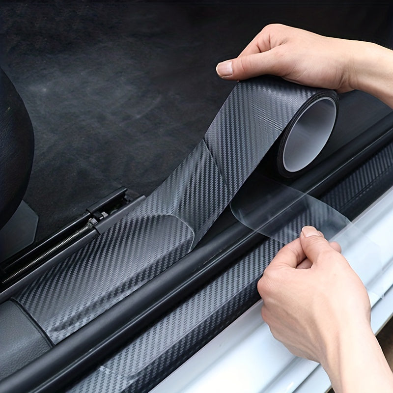 Car Door Sill Protection Sticker Carbon Fiber Pattern Waterproof Scratch-Resistant Matte Black