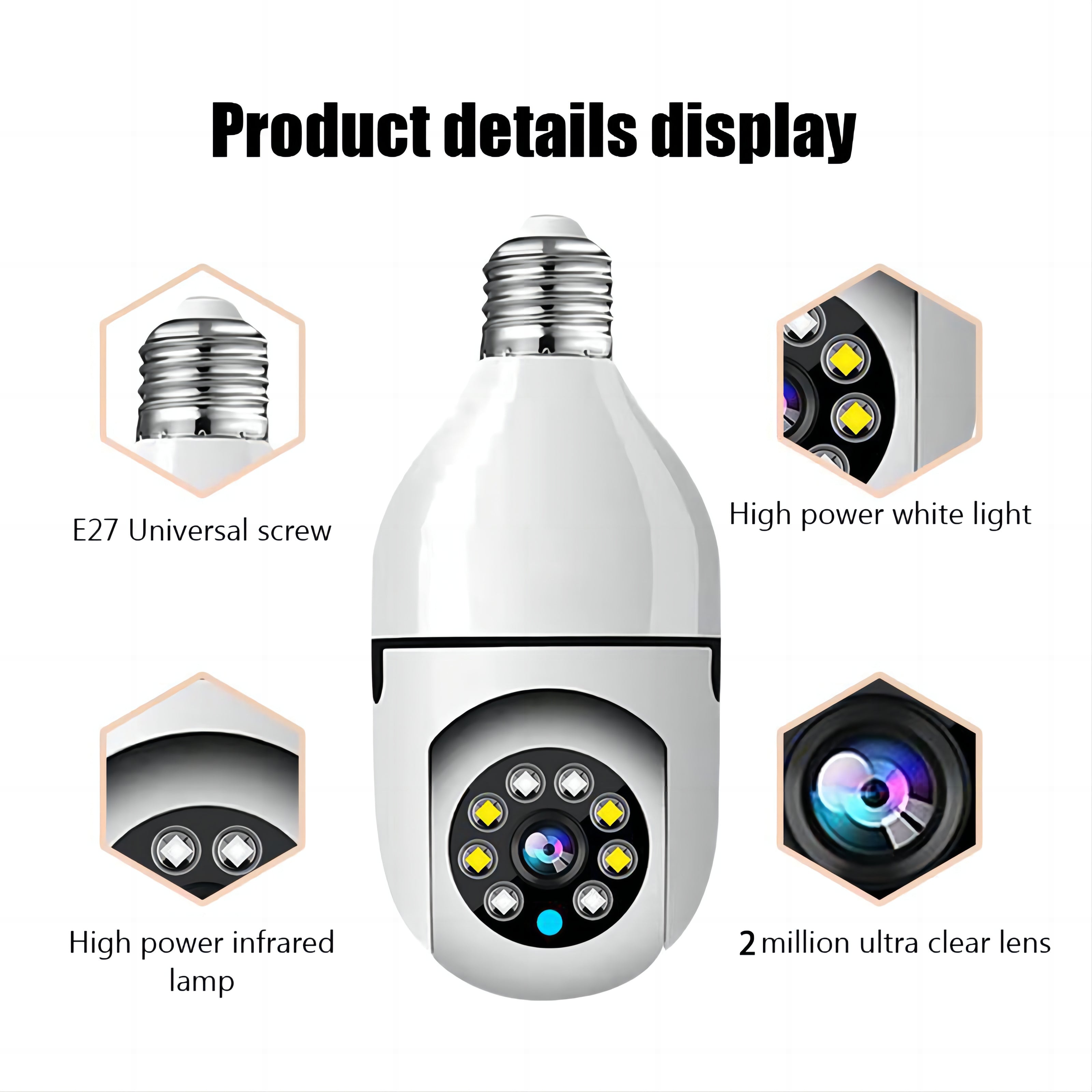 HD E27 WiFi Security Camera with Auto-Tracking Night Vision Two-Way Audio 1080P