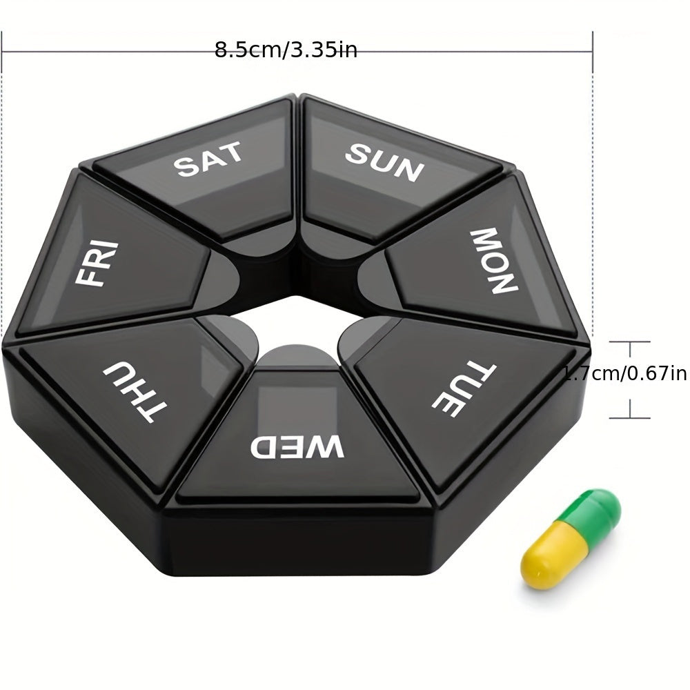 7 kunlik tabletkalarni tashkil etuvchi portativ plastmassa dorixona qutisi qopqoq dizayni