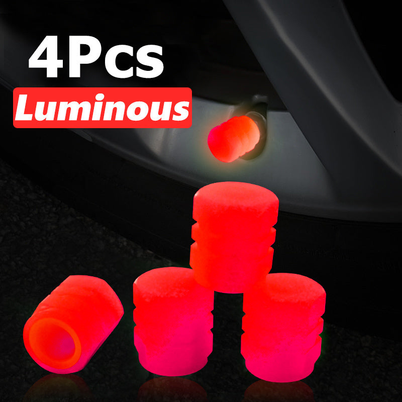 4 Pcs Glow-in-The-Dark Valve Caps Fluorescent Green Blue for Cars Bikes Motorcycles
