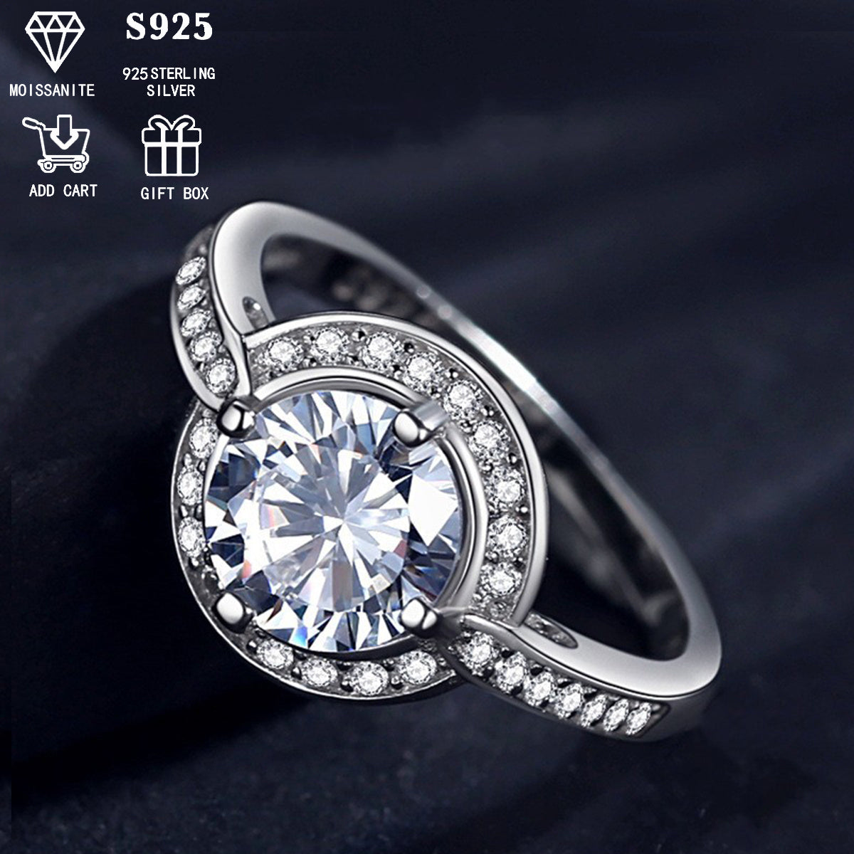 Bu 2ct/3ct Moissanite dumaloq olmosi kesimi dizayni bilan bezatilgan go'zal va ko'p qirrali S925 gipoallergen kumush uzuk. Bu har qanday tadbir uchun, masalan, takliflar, yubileylar, 14-fevral yoki shunchaki kundalik kiyish uchun mukammal sovg'a.