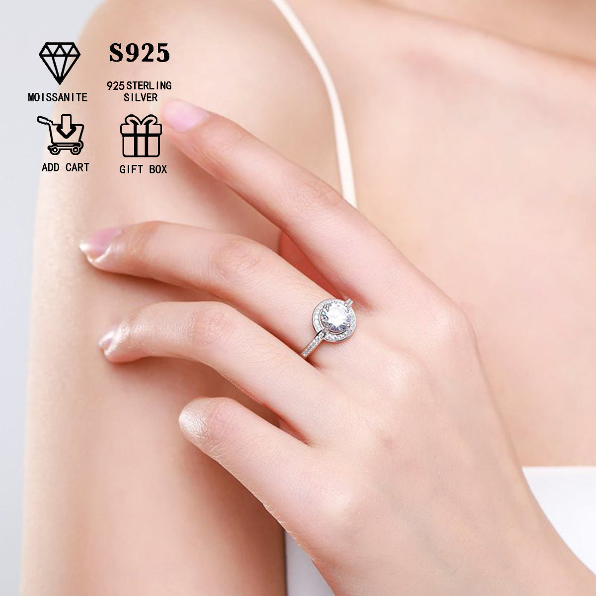 Bu 2ct/3ct Moissanite dumaloq olmosi kesimi dizayni bilan bezatilgan go'zal va ko'p qirrali S925 gipoallergen kumush uzuk. Bu har qanday tadbir uchun, masalan, takliflar, yubileylar, 14-fevral yoki shunchaki kundalik kiyish uchun mukammal sovg'a.