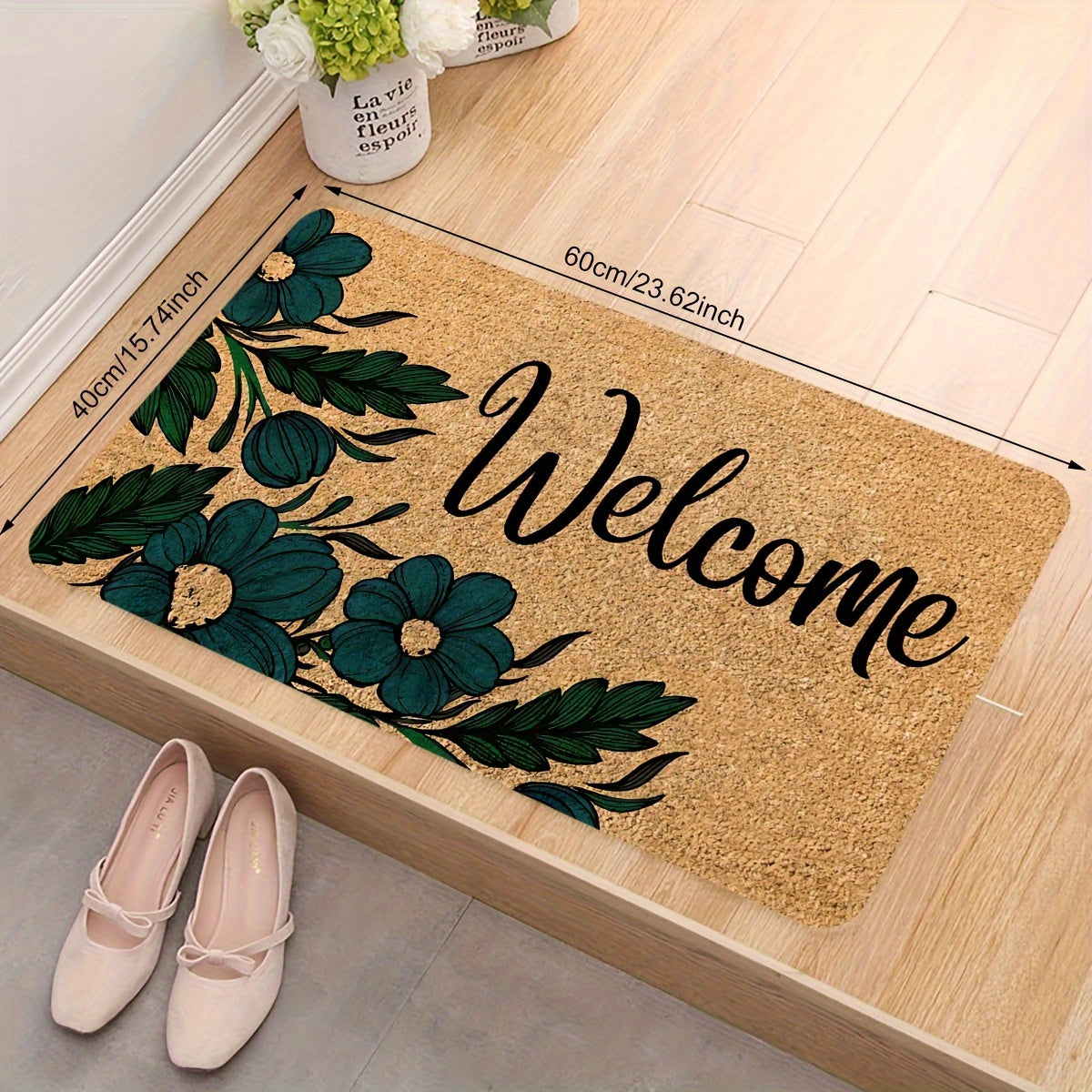 Alfombra de bienvenida con flores en color marrón - Antideslizante, resistente a las manchas de poliéster con respaldo de esponja, ideal para entrada, cocina, sala de estar y más