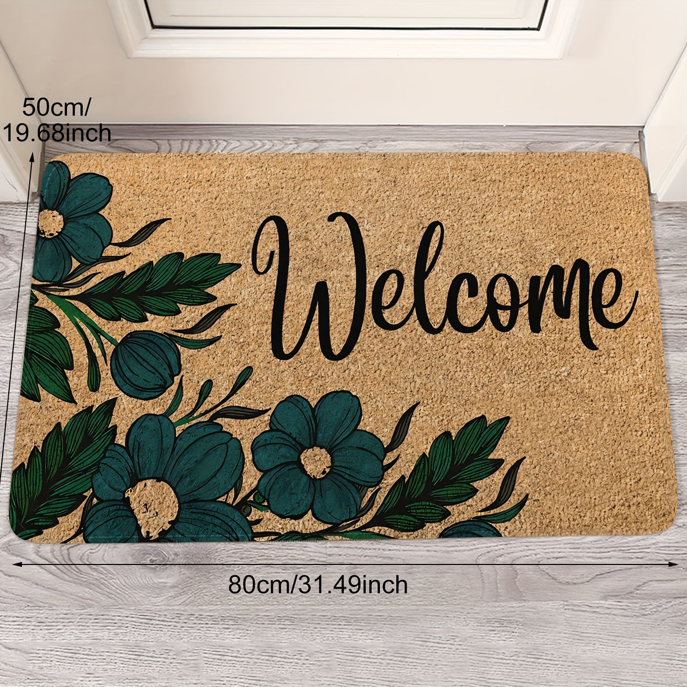 Alfombra de bienvenida con flores en color marrón - Antideslizante, resistente a las manchas de poliéster con respaldo de esponja, ideal para entrada, cocina, sala de estar y más