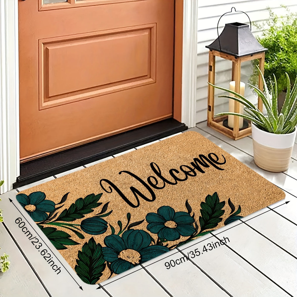 Alfombra de bienvenida con flores en color marrón - Antideslizante, resistente a las manchas de poliéster con respaldo de esponja, ideal para entrada, cocina, sala de estar y más