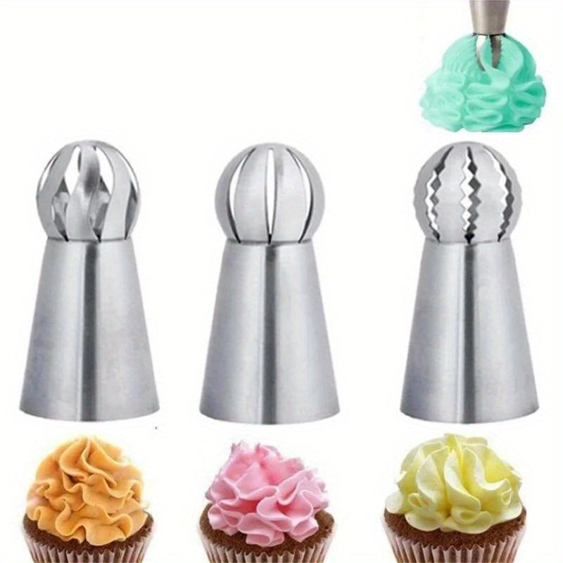 Set of 3 Stainless Steel Piping Tips for Cake Decorating and Icing Nozzles