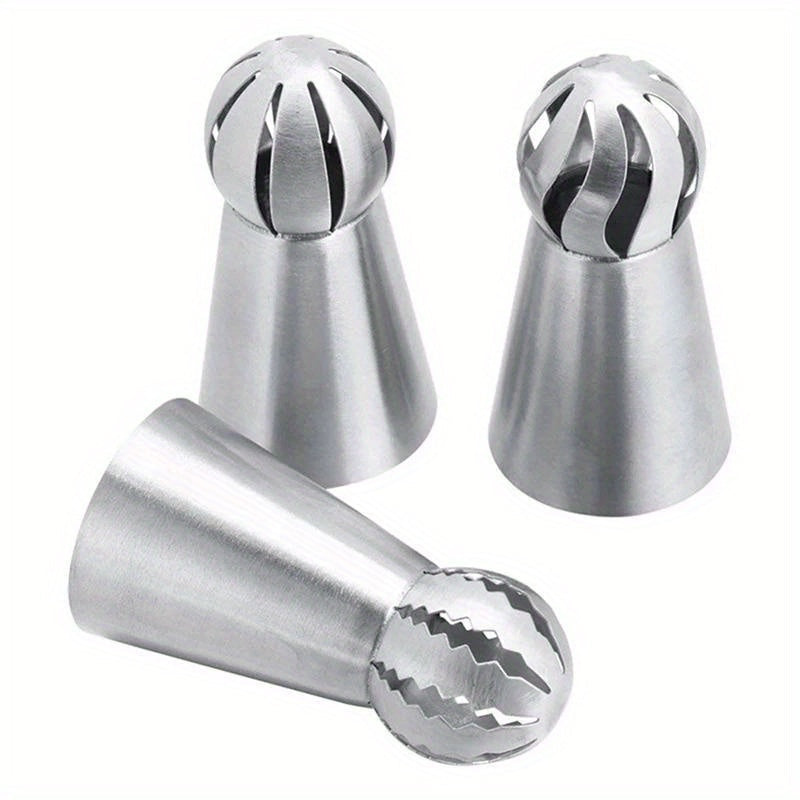 Set of 3 Stainless Steel Piping Tips for Cake Decorating and Icing Nozzles