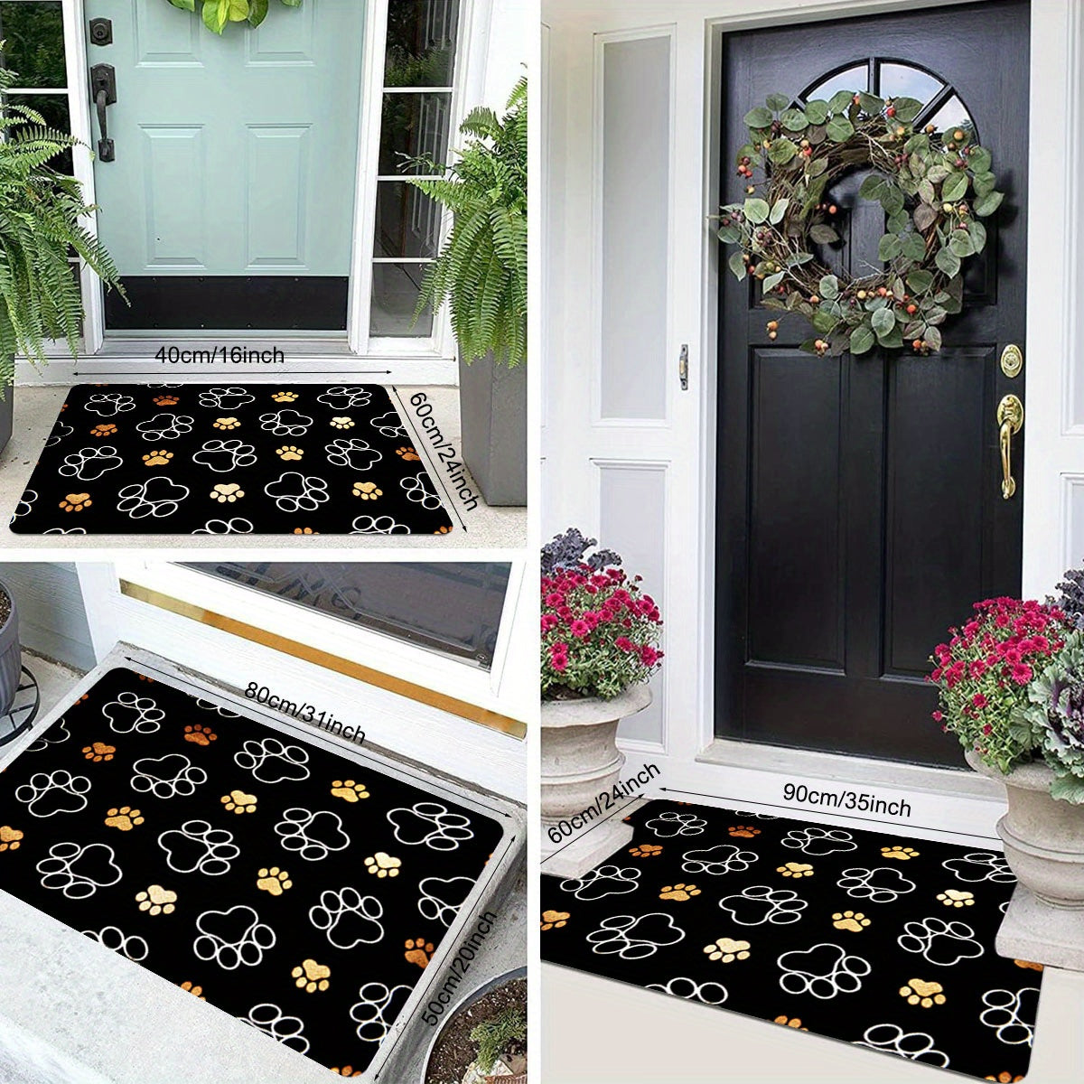 Cat Paw Print Doormat Indoor Outdoor Non-Slip Stain Resistant Polyester Rug