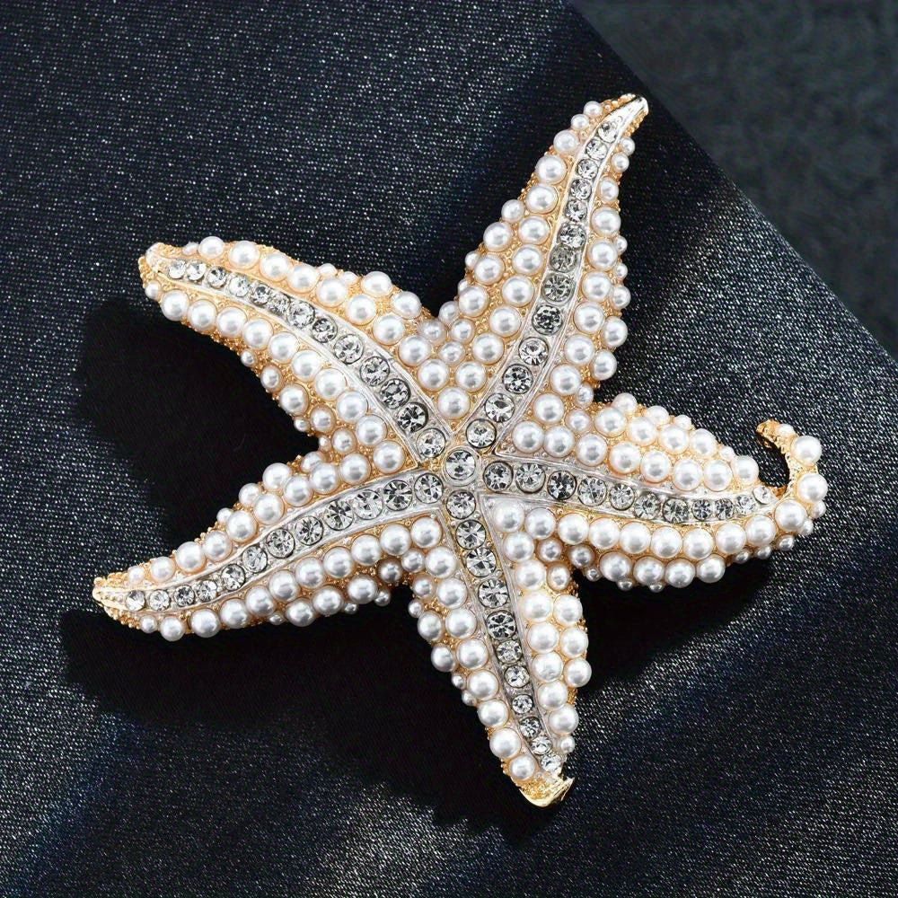 Vintage Starfish Brooch with Faux Pearls for Women Dress Accessories
