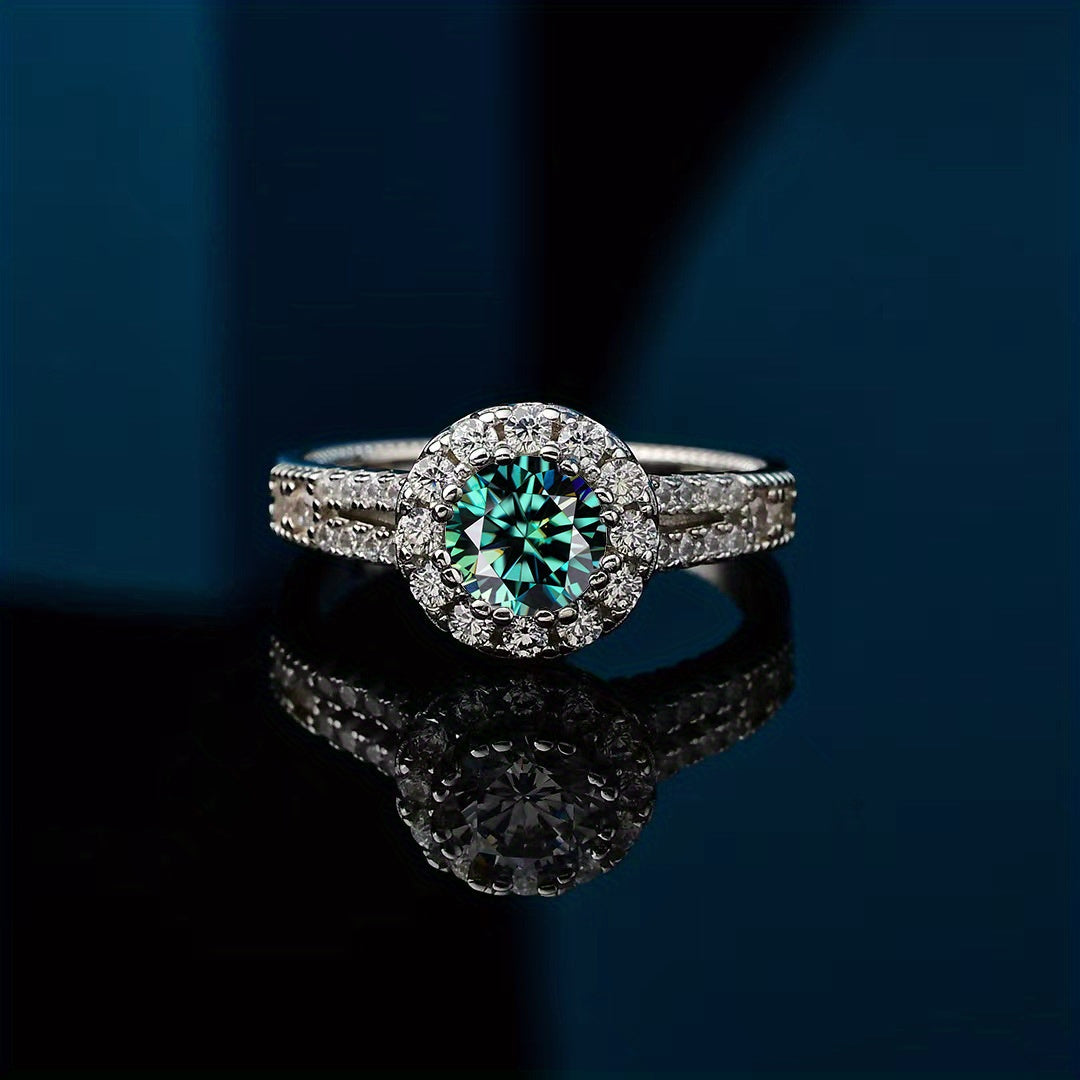 Green Moissanite Engagement Ring 2 Carat Sterling Silver for Couples and Celebrations