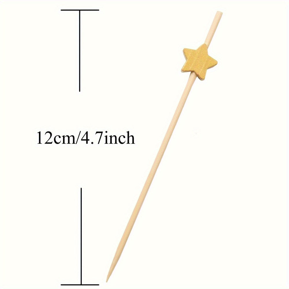 Golden Star Wooden Cocktail Picks Set for Party Decor Kitchen Dining