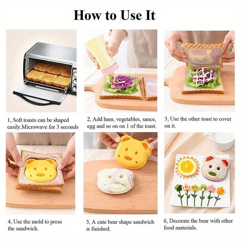 Sandwich Cutter Set with Cartoon Shapes Includes 3 Plastic Bread Knives for Kids Bento