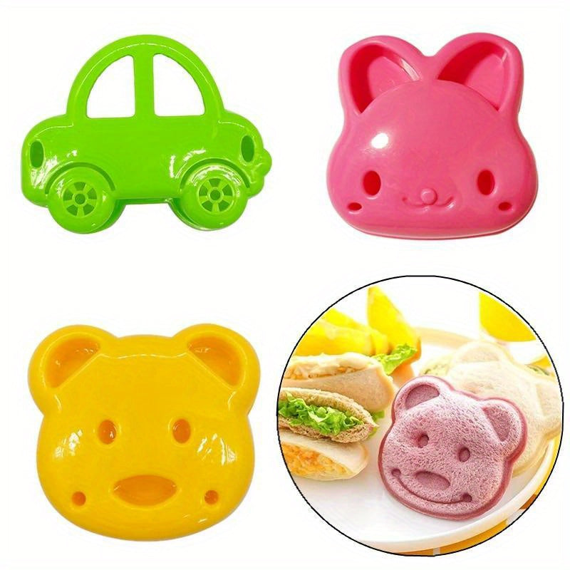 Sandwich Cutter Set with Cartoon Shapes Includes 3 Plastic Bread Knives for Kids Bento