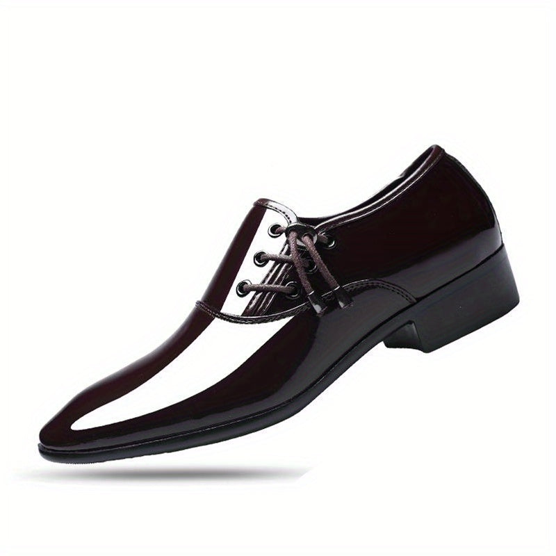 Men's Faux Leather Business Shoes Low Top Lace-Up Solid Color Rubber Sole