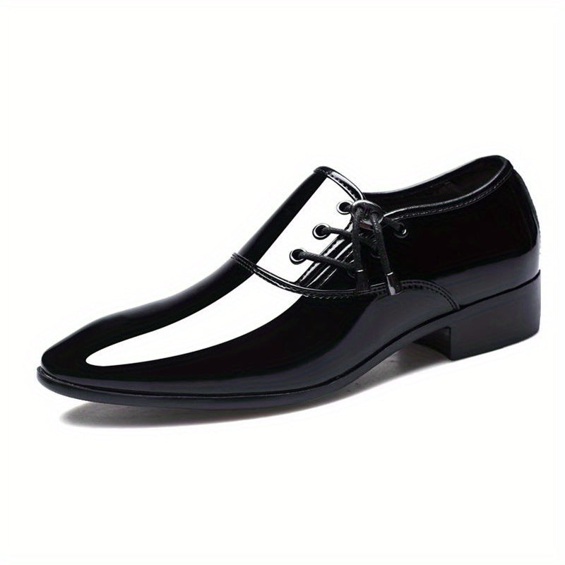 Men's Faux Leather Business Shoes Low Top Lace-Up Solid Color Rubber Sole