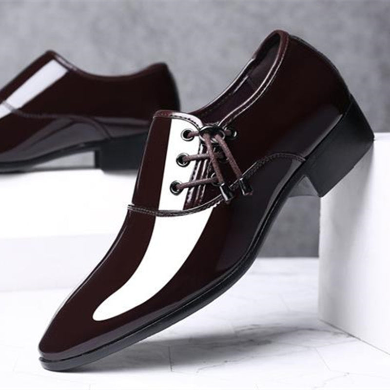 Men's Faux Leather Business Shoes Low Top Lace-Up Solid Color Rubber Sole