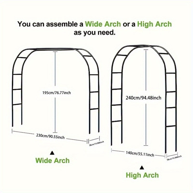 Черная металлическая садовая арка с промышленной фурнитурой и крючками для вьющихся растений и уличного декора