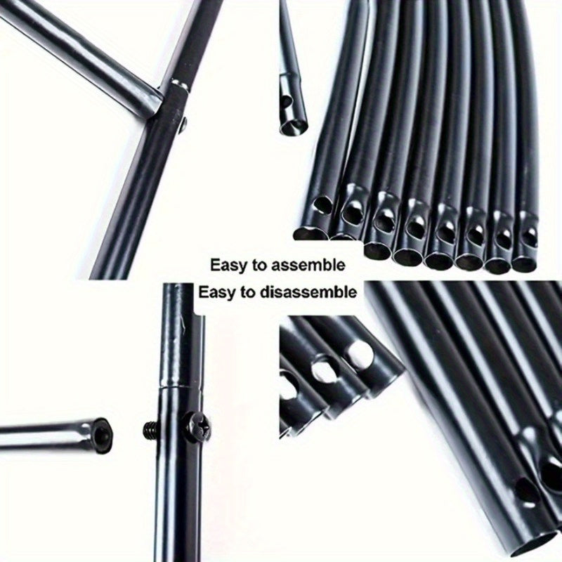 Черная металлическая садовая арка с промышленной фурнитурой и крючками для вьющихся растений и уличного декора