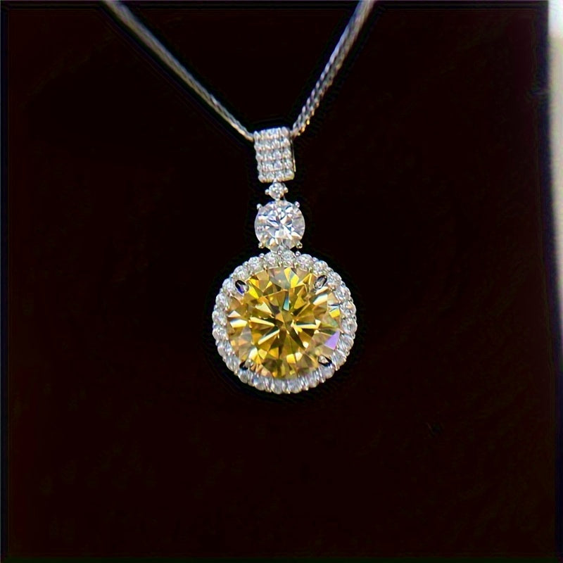 Yellow Moissanite Pendant Necklace 6.1ct 18K Gold Plated Sterling Silver Jewelry