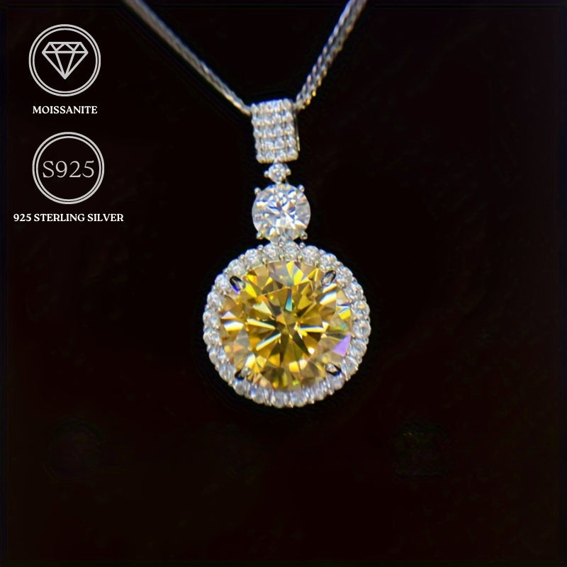 Yellow Moissanite Pendant Necklace 6.1ct 18K Gold Plated Sterling Silver Jewelry