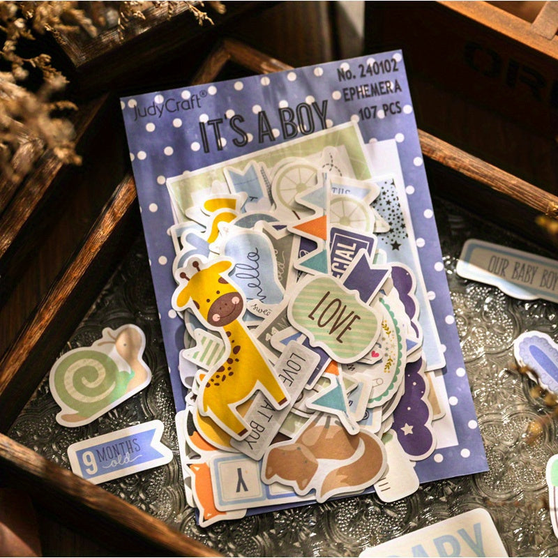 Baby Milestone Stickers Set for Scrapbooking and Journaling, 107 Decorative Embellishments