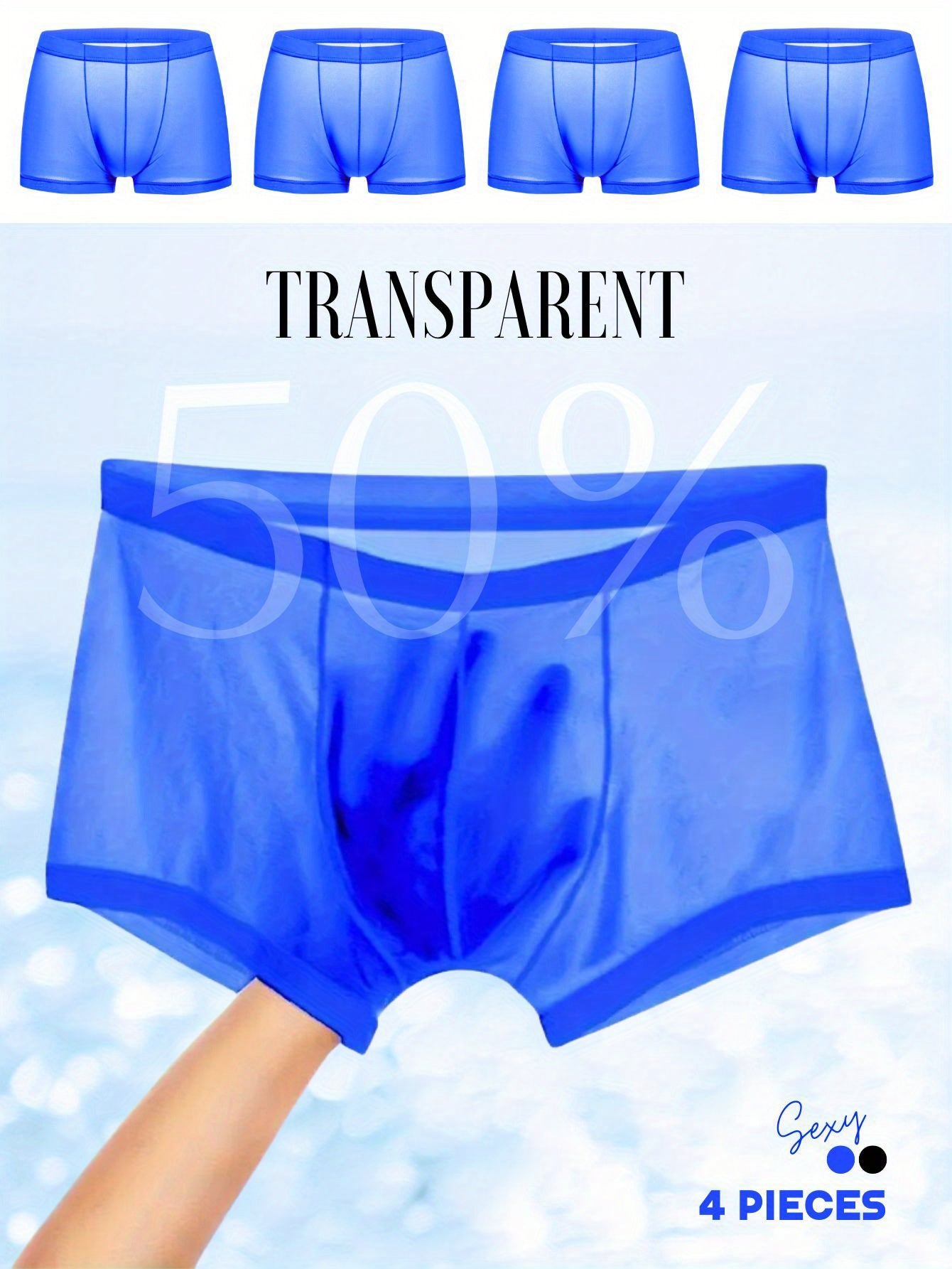 Men's 4-Pack Breathable Semi-Transparent Fiber Boxer Briefs Polyester Spandex Lightweight