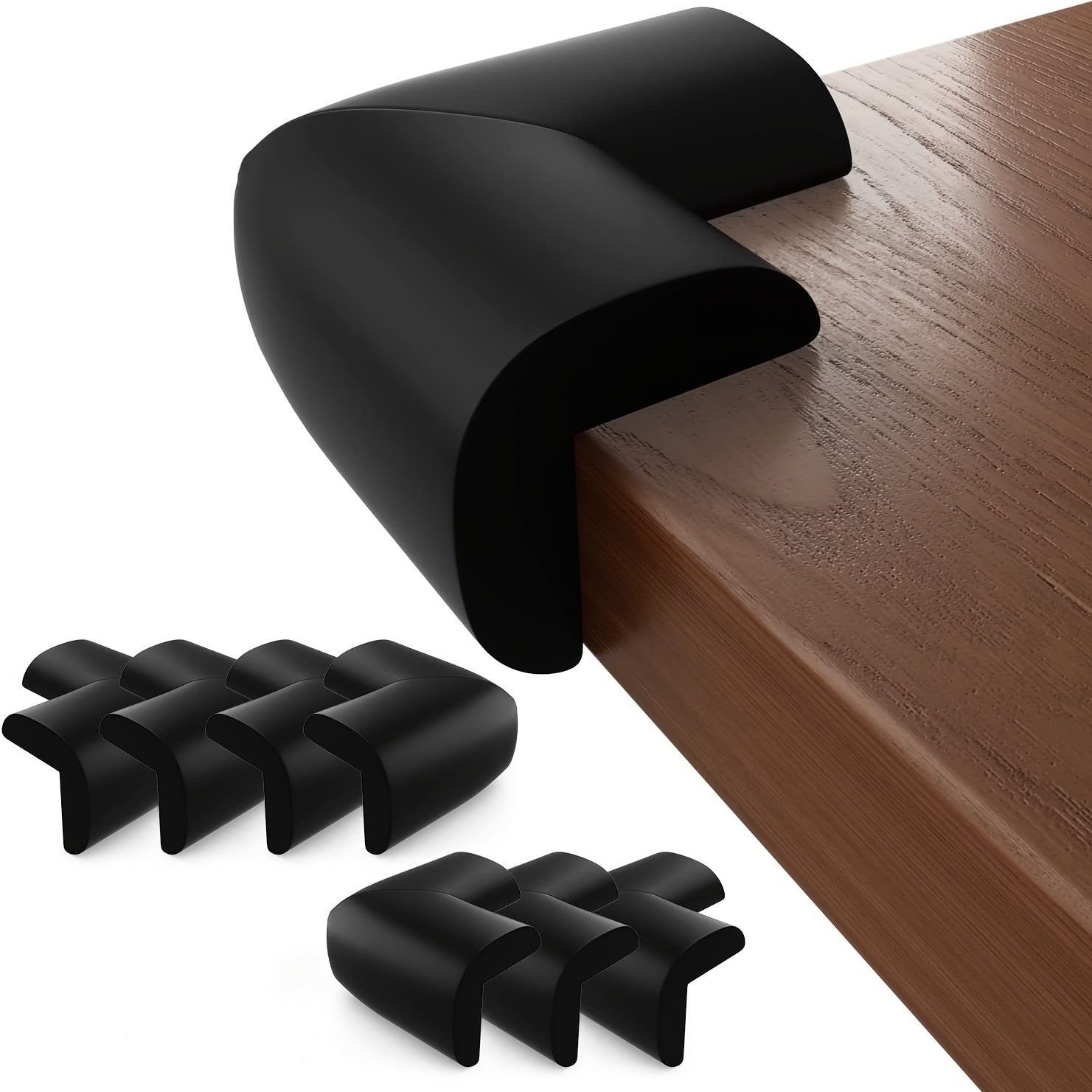 Set of 10 Black or Brown Corner Protectors with Pre-Applied Tape for Furniture Safety
