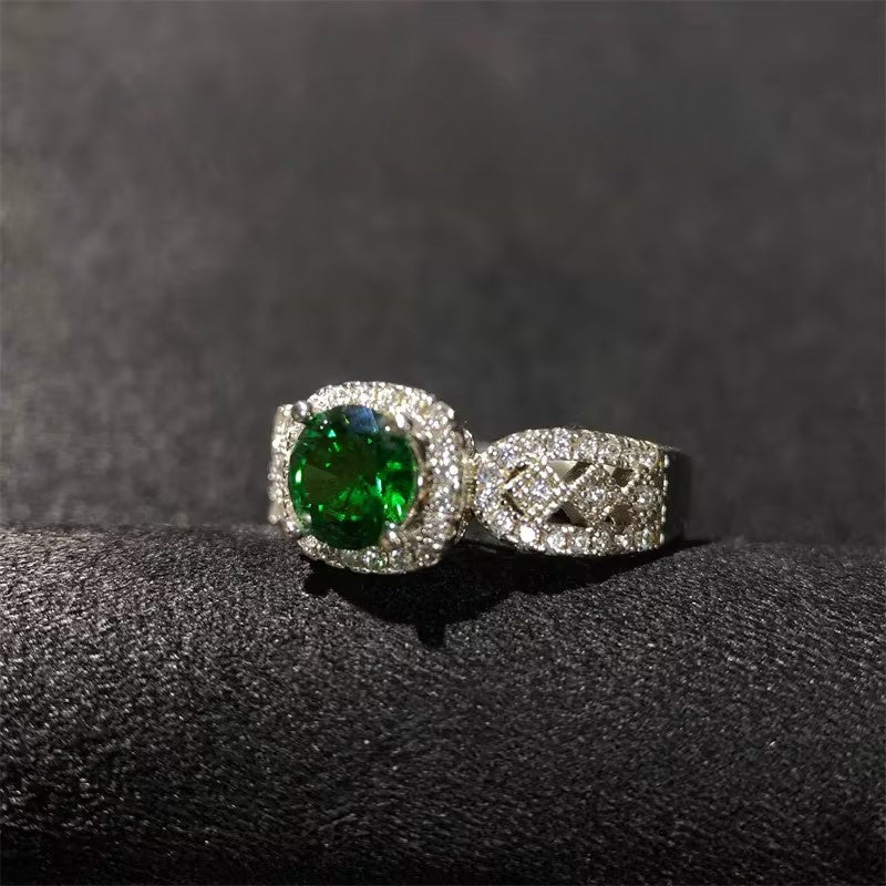 Sterling Silver Wedding Band with Green Moissanite 1 Carat Gold Plated Lace Pattern for Engagement and Proposal