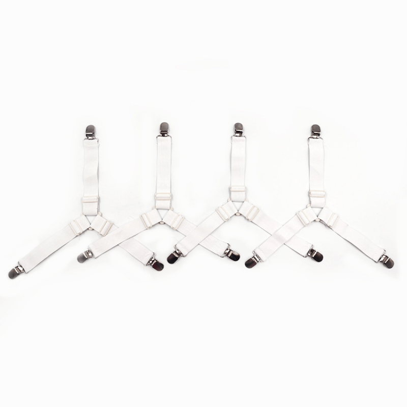 4pcs Adjustable Bed Sheet Straps Non-Slip Nylon Elastic Quilt Holders with Metal Clips