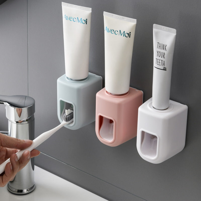 Automatic Waterproof Toothpaste Dispenser with Wall Mount and Toothbrush Holder