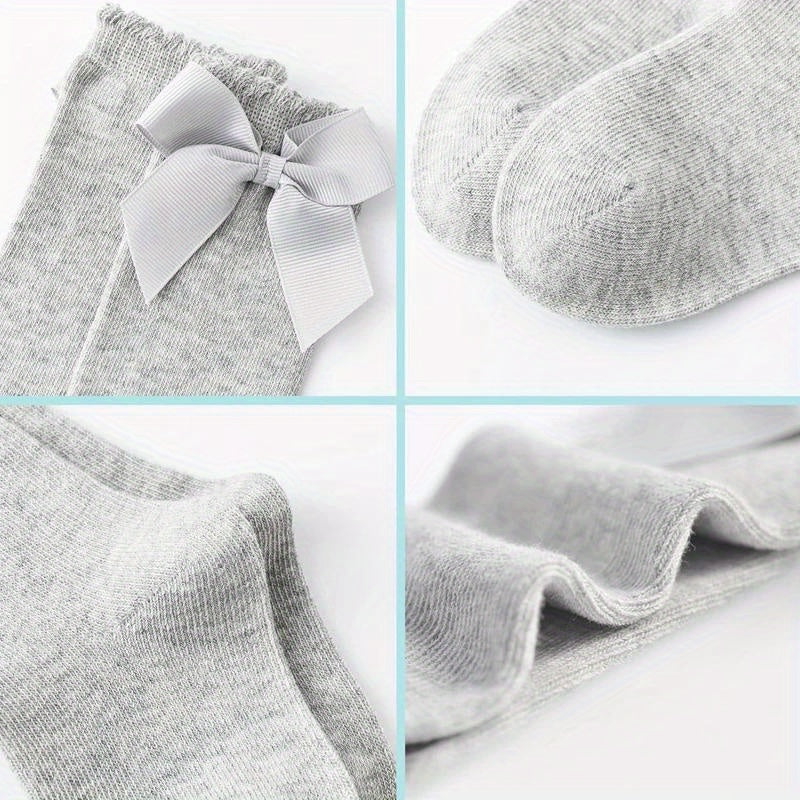Kids Knee-High Socks for Girls 0-5 Years Cotton Ruffled Princess Bows Mix Colors