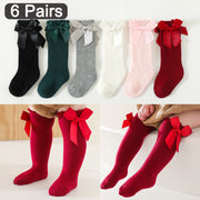 Kids Knee-High Socks for Girls 0-5 Years Cotton Ruffled Princess Bows Mix Colors
