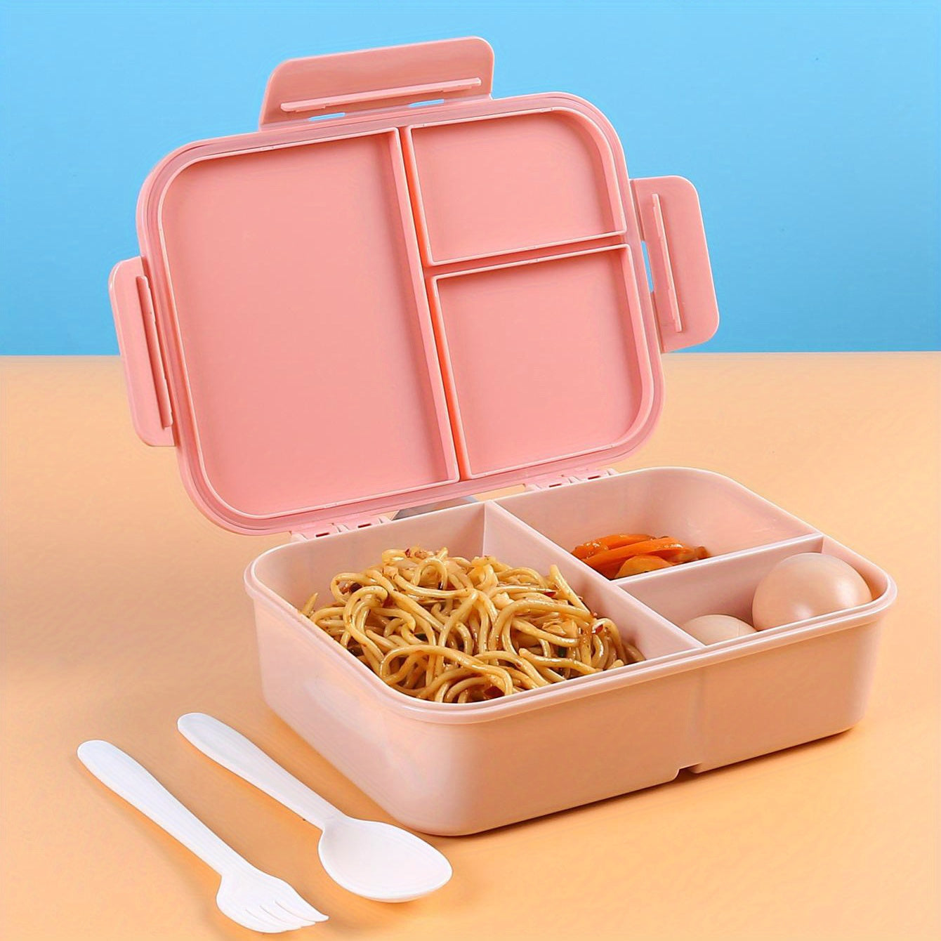 Tupperware portátil con tapa abatible y vajilla, plástico de grado alimentario, gran capacidad