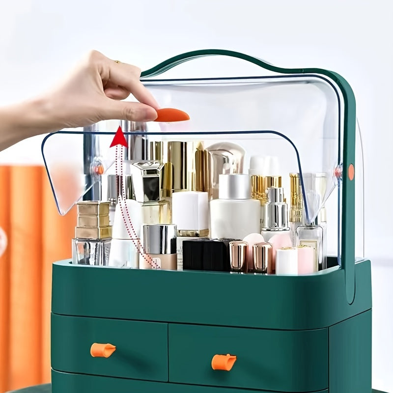 Plastic Makeup Organizer with Double Opening and Storage Drawer for Bathroom Countertop