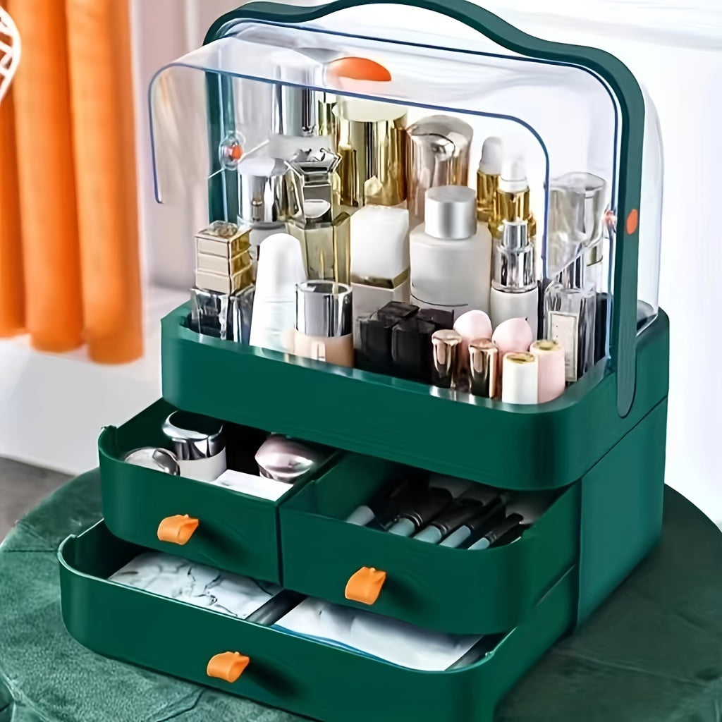 Large Capacity Makeup Organizer with Dual Openings and Clear Top Storage Drawers