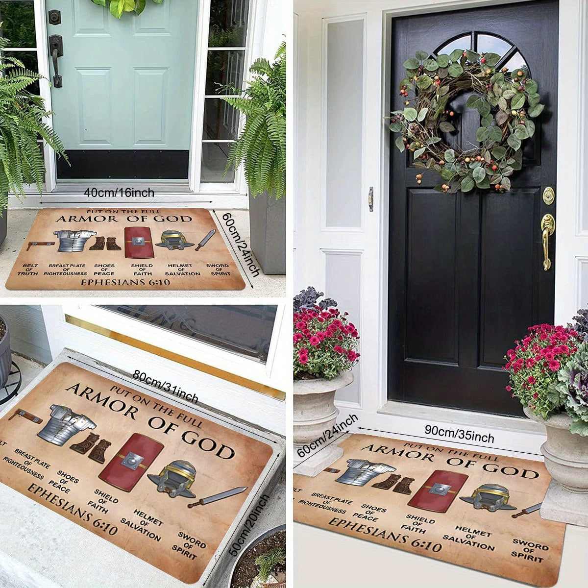 Armor of God Polyester Doormat Non-Slip Stain Resistant Indoor Outdoor Rug