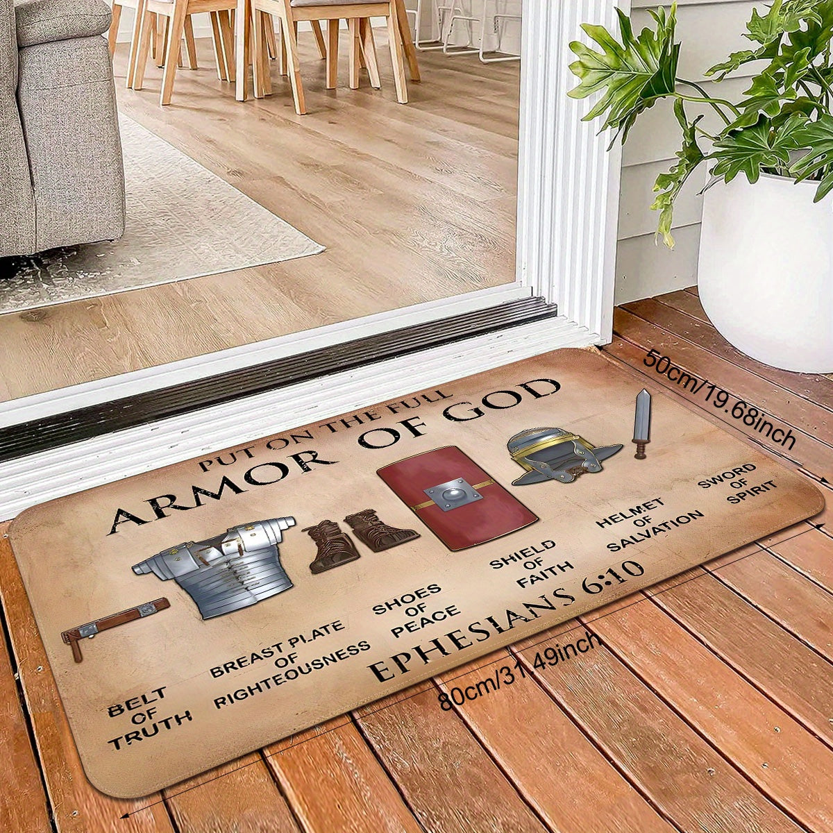 Armor of God Polyester Doormat Non-Slip Stain Resistant Indoor Outdoor Rug