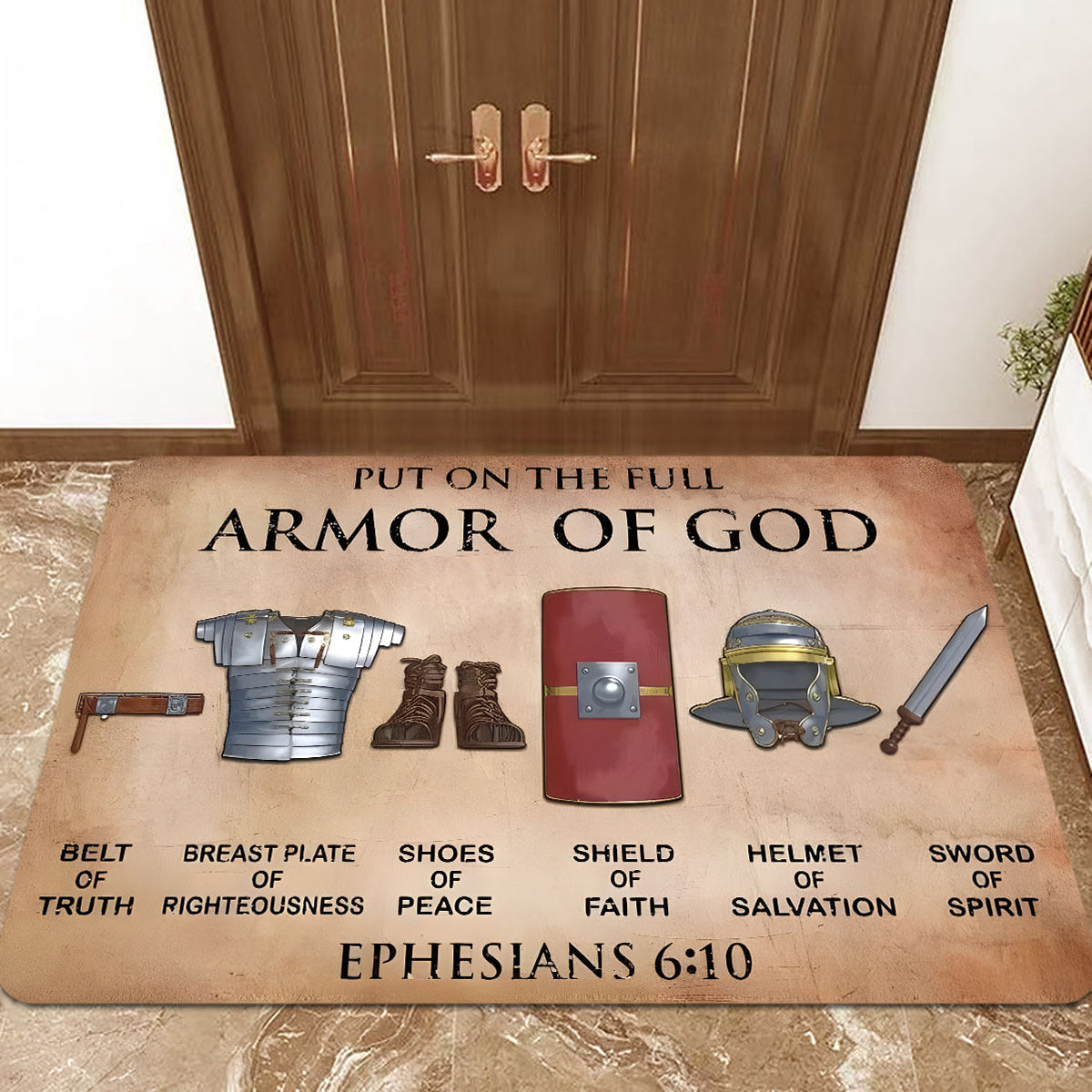 Armor of God Polyester Doormat Non-Slip Stain Resistant Indoor Outdoor Rug