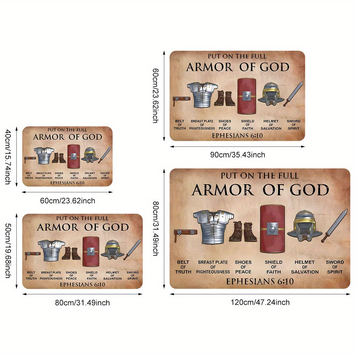 Armor of God Polyester Doormat Non-Slip Stain Resistant Indoor Outdoor Rug