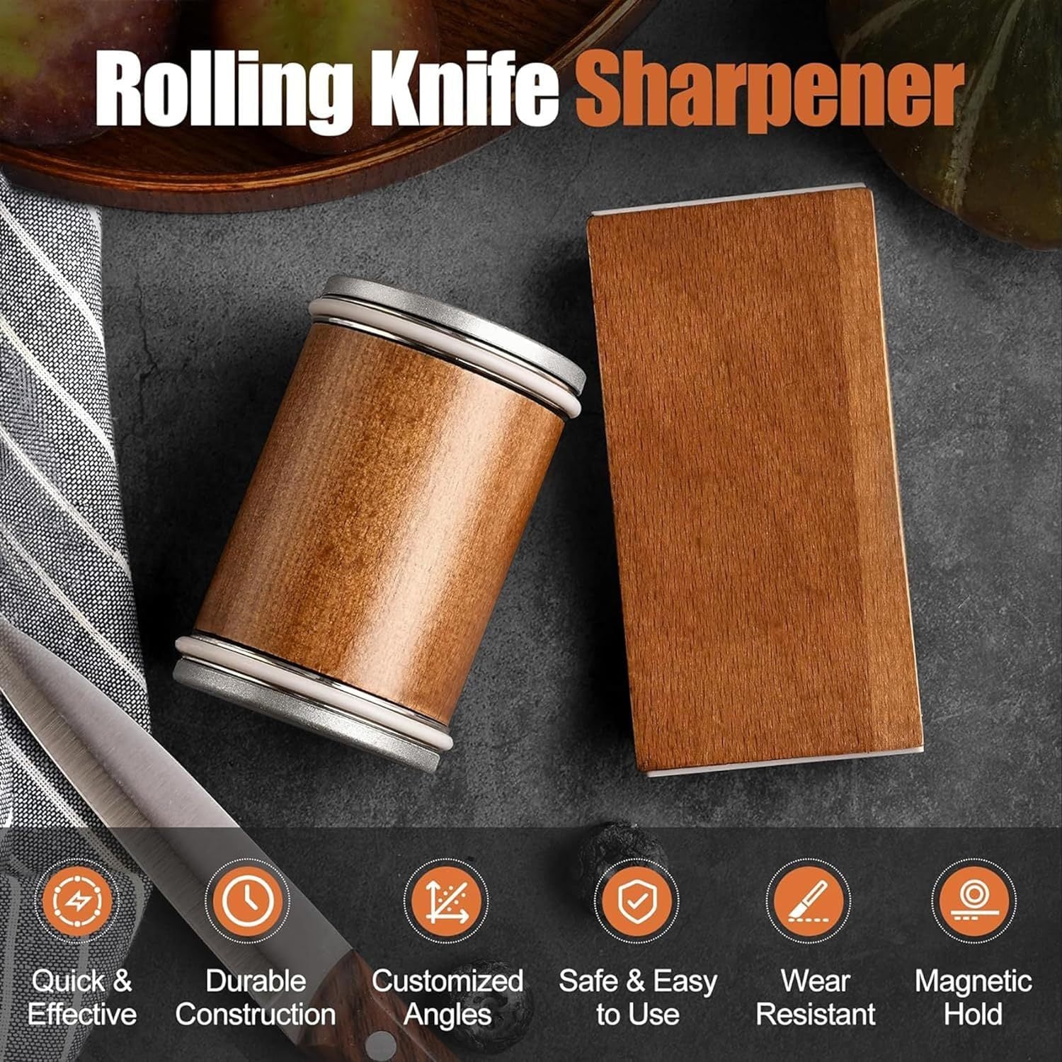 Kitchen Knife Sharpener Kit with Diamond Stone Set and Magnetic Angle Guide