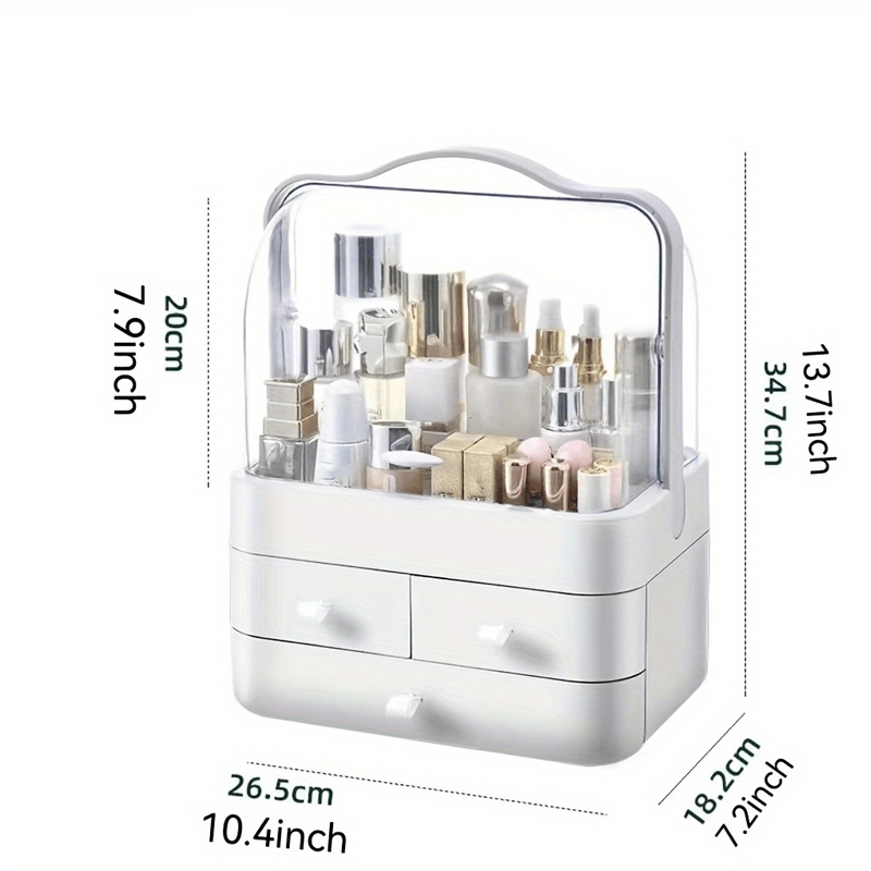 Plastic Makeup Organizer with Double Opening and Storage Drawer for Bathroom Countertop
