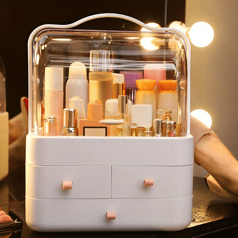 Large Capacity Makeup Organizer with Dual Openings and Clear Top Storage Drawers
