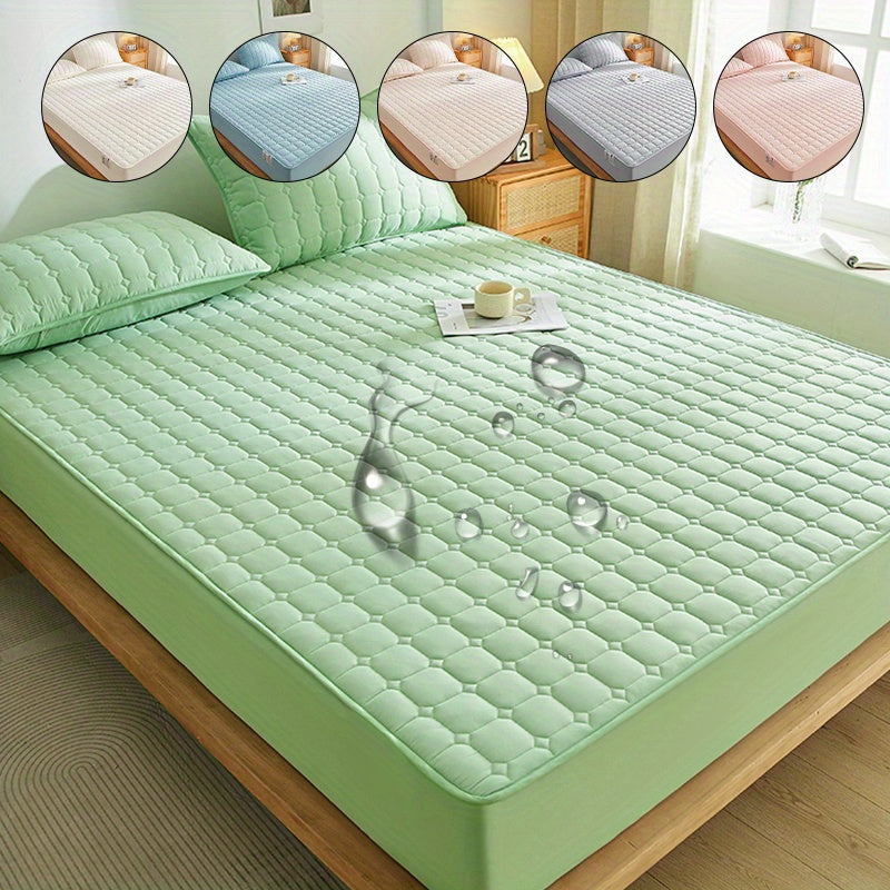Solid Color Quilted Fitted Sheet Waterproof Thickened Breathable Fabric Fits Mattresses 5-27cm