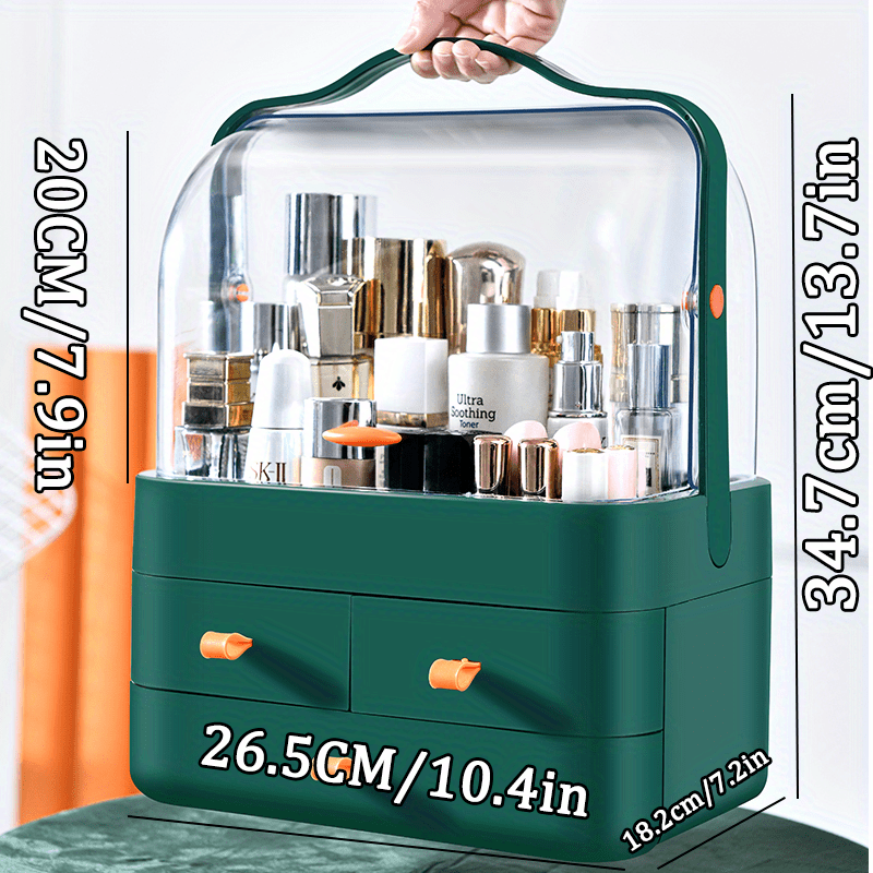 Large Capacity Makeup Organizer with Dual Openings and Clear Top Storage Drawers