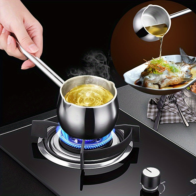 Stainless Steel Oil Pouring Pot, Compact Mini Soup Pan for Cooking and Outdoor Use